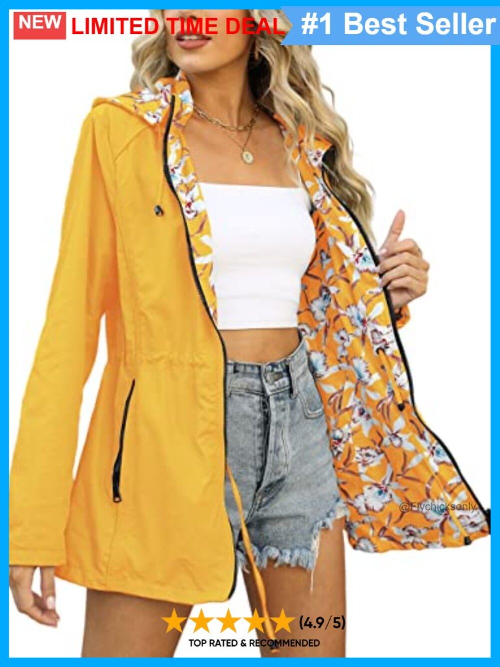 Women Reversible Lightweight Water-Resistant Hooded Casual Jacket